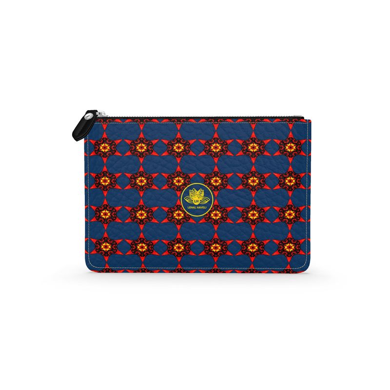 Crimson Bloom Leather Zip Pouch