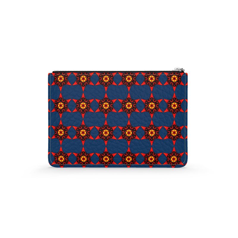 Crimson Bloom Leather Zip Pouch