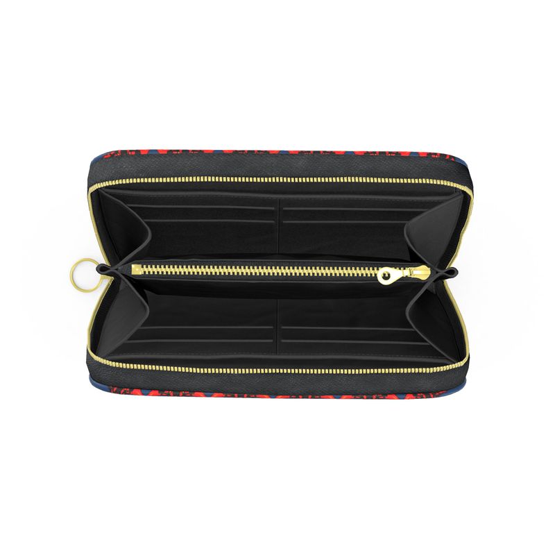 Crimson Bloom Leather Zip Purse